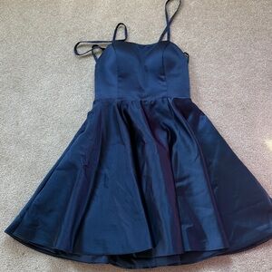 Elegant Navy Blue Spaghetti Strap Dress.